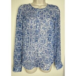 Joe Fresh Floral Sheer Top Blouse 1/2 Button Closure Size XS Casual Preppy